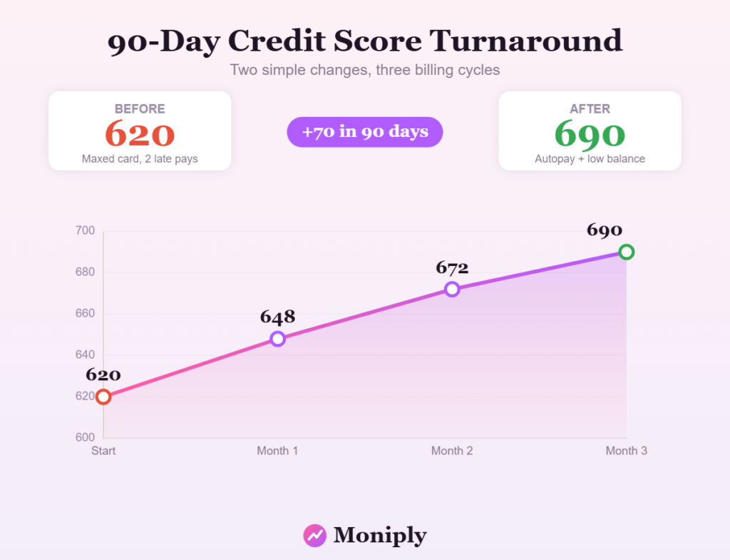 A before and after credit score comparison over three months