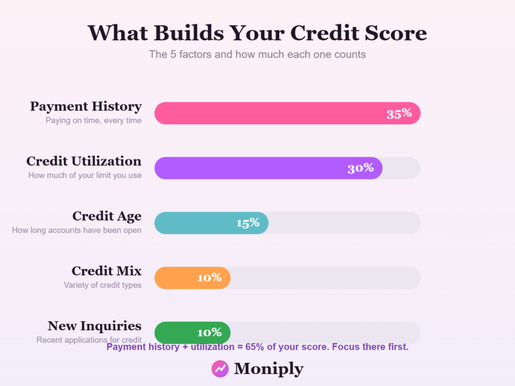 A breakdown chart of the five credit score factors 