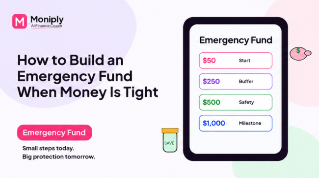article_featured_image_04_emergency_fund_tight_budget_1600x900 Emergency fund jar with coins, calendar, calculator, bills, and savings plan for a tight budget.