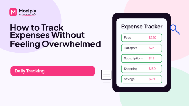 article_featured_image_05_track_expenses_without_overwhelm_1600x900 Expense tracking dashboard with receipts, phone, calculator, budget categories, and weekly spending review.