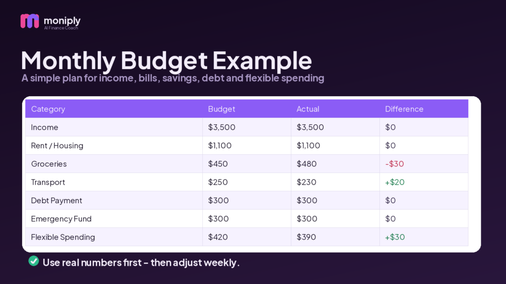 Monthly Budget example